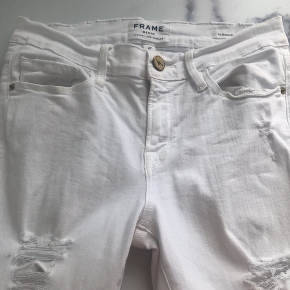 Le Skinny De Jeane Blanc White Distressed Jeans by Frame Denim Size 27 - Picture 11 of 16
